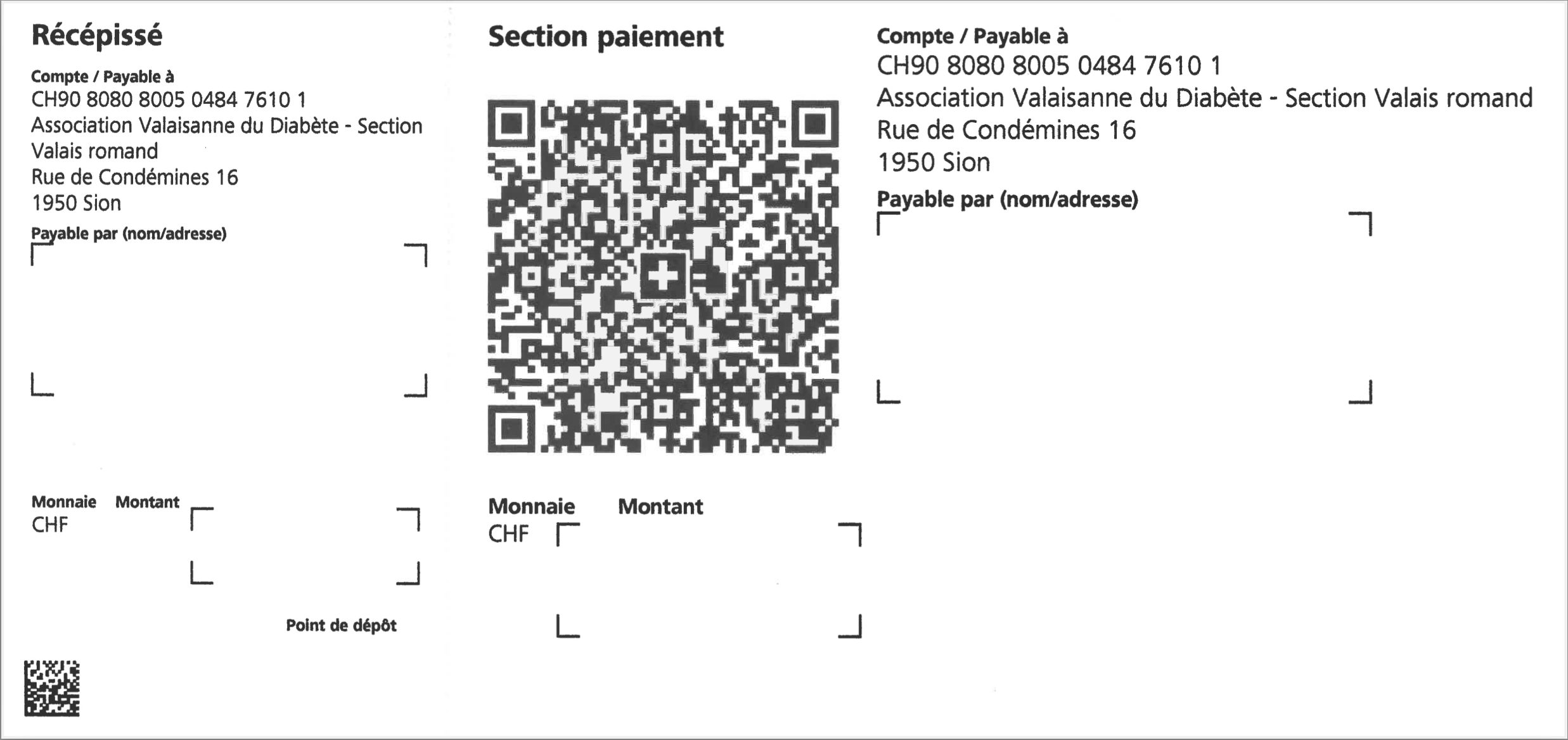 Bulletin de versement avec QR-Code